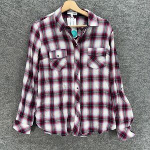 New Kut Shirt Women S Small White Plaid Button Up Collared Long Sleeve Stitch